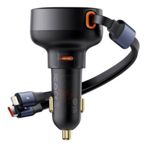 Baseus Enjoyment 60W USB-C Car Charger with Built-In Retractable USB-C & Lightning Cables