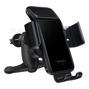 BASEUS Smart Solar Power Wireless Car Mount Electric Clamp Auto Lock Phone Holder - Black