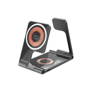 Promate 3-in-1 Ultra-Slim Transparent Foldable 15W MagSafe Compatible Wireless Charging Station
