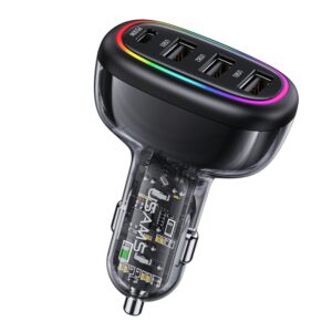 USAMS US-CC170 C34 PD30W 48W 4-port Transparent Car Fast Charger with Colorful Lights