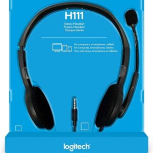H111 Wired Headset, Stereo Headphones with Noise-Cancelling Microphone, 3.5 mm Audio Jack, PC/Mac/Laptop/Smartphone/Tablet