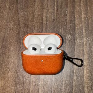 Luxury Soft Leather Case/Cover For Apple Airpods 3 Shell Metal Keychain Shockproof Airpods Case-Brown