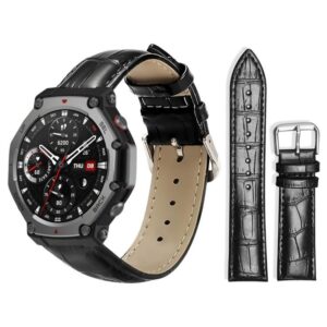 T-Rex3 22mm xDfind Bamboo Texture Pin Buckle Leather Watch Band/STRAP(Black)