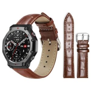 T-Rex3 22mm xDfind Bamboo Texture Pin Buckle Leather Watch Band/STRAP(DARK BROWN)