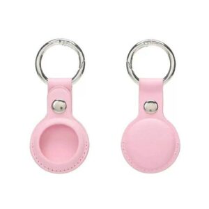 AirTag FineWoven LEATHER Secure Holder/case COVER Key Ring -Pink