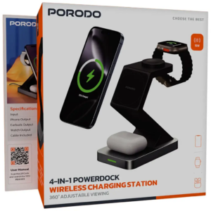 4-In-1 Powerdock Wireless Charging Station with 360° Adjustable Viewing Qi Fast Charging  Phone, Airpods/earbuds and Smartwatch