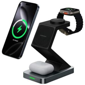 4-In-1 Powerdock Wireless Charging Station with 360° Adjustable Viewing Qi Fast Charging Phone, Airpods/earbuds and Smartwatch