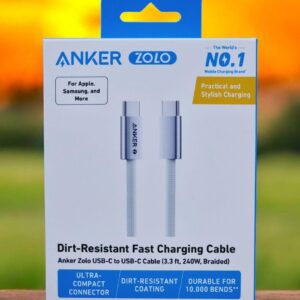 Zolo USB C to USB C Cable, Braided and Dirt-Free Type-C Fast Charging Cable for iPhone,samsung and phones(240W) (White, 6FT)1.8M