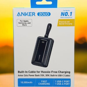Zolo 30W 10,000mAh High-Speed Power Bank with Built-in USB-C Cable