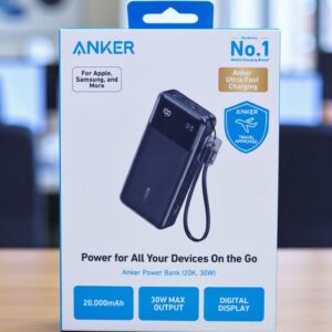 Power Bank (20,000 mAh, 30W, Built-In USB-C Cable Lanyard) –flight travel approved