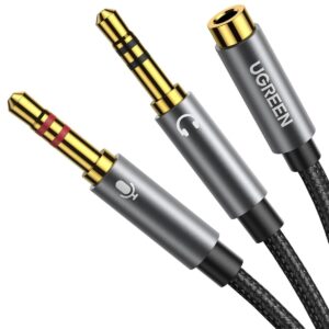 3.5MM Headphone Splitter Female to Dual Microphone Male Port 0.2M 3.5mm Female to Dual Headphone and Microphone Male Port Adapter TRRS Y Splitter for Earphone Headset speaker and PC Laptop